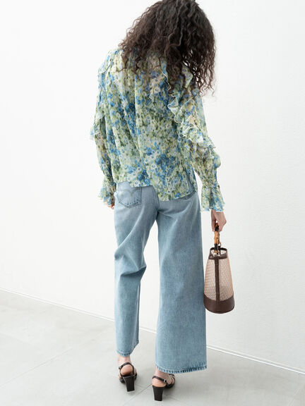 フラワープリントシアーフリルブラウス《2025spring catalog item》（ピンク/ブルー）｜Te chichi（テチチ）通販