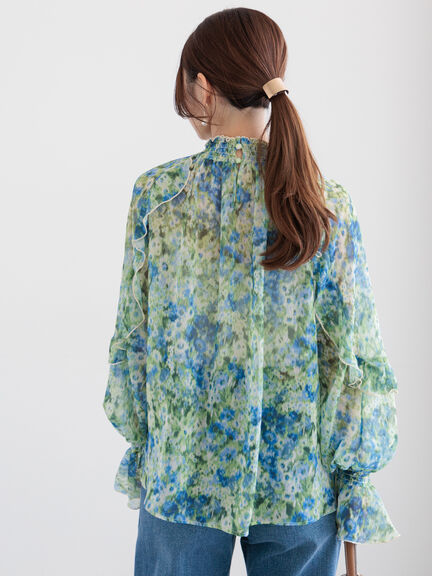 フラワープリントシアーフリルブラウス《2025spring catalog item》（ピンク/ブルー）｜Te chichi（テチチ）通販
