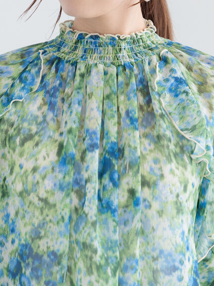 フラワープリントシアーフリルブラウス《2025spring catalog item》（ピンク/ブルー）｜Te chichi（テチチ）通販