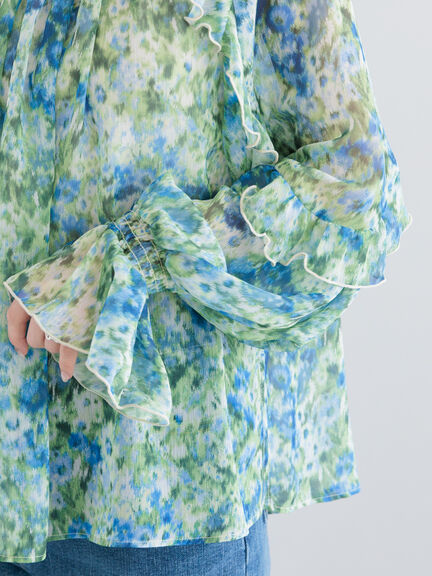 フラワープリントシアーフリルブラウス《2025spring catalog item》（ピンク/ブルー）｜Te chichi（テチチ）通販