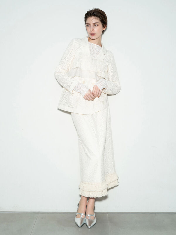 【Atelier Sucre】バテンレースフリンジタイトスカート《2025spring catalog item》（オフホワイト）｜Te chichi（テチチ）通販