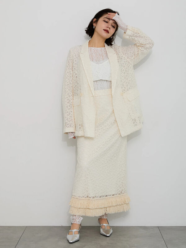 セール】 【Atelier Sucre】バテンレースフリンジタイトスカート