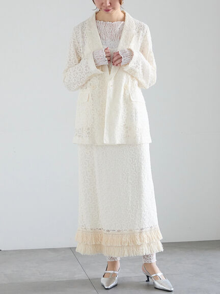 【Atelier Sucre】バテンレースフリンジタイトスカート《2025spring catalog item》（オフホワイト）｜Te chichi（テチチ）通販