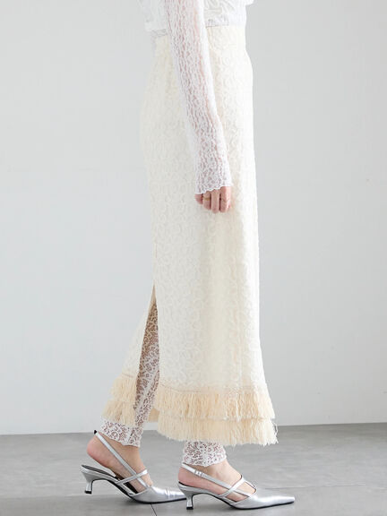 【Atelier Sucre】バテンレースフリンジタイトスカート《2025spring catalog item》（オフホワイト）｜Te chichi（テチチ）通販