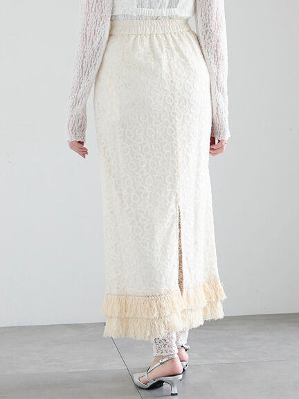 【Atelier Sucre】バテンレースフリンジタイトスカート《2025spring catalog item》（オフホワイト）｜Te chichi（テチチ）通販