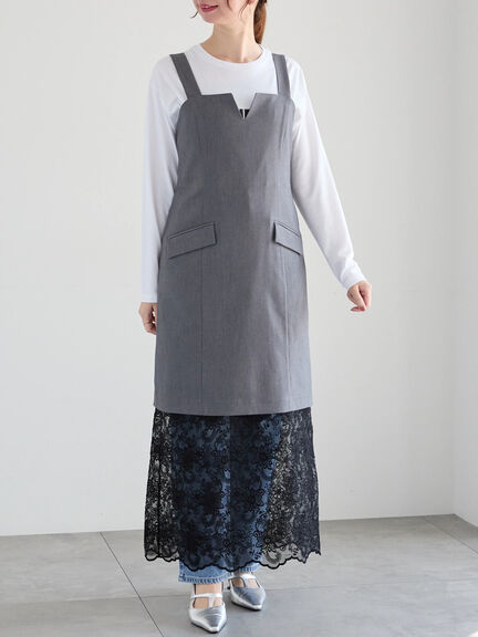 レースレイヤードジャンスカ《2025spring catalog item》（オフホワイト/チャコールグレー）｜Te chichi（テチチ）通販
