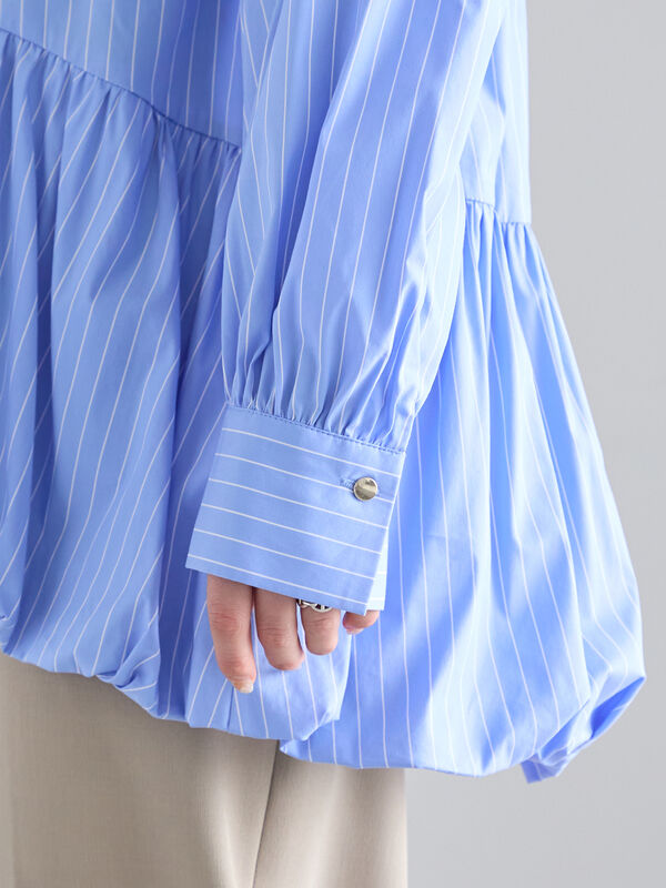 ブラウス シャツ BALLOON HEM BLOUSE レディース セール】 バルーンヘムシャツブラウス（オフホワイト/サックス
