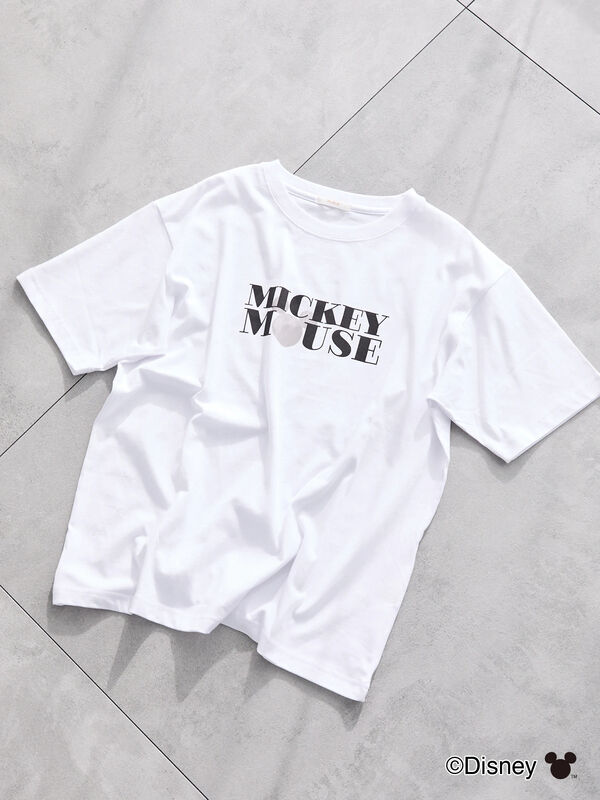 Disney】ミッキー/ロゴTシャツ（オフホワイト/チャコールグレー