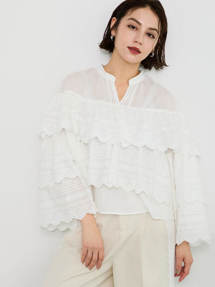 セール】 【Atelier Sucre】エンブロイダリーティアードフリルブラウス