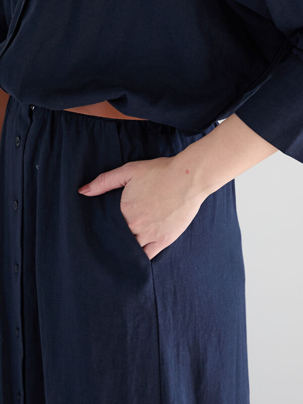 期間限定】 ベルト付きレーヨンリネンシャツワンピース
