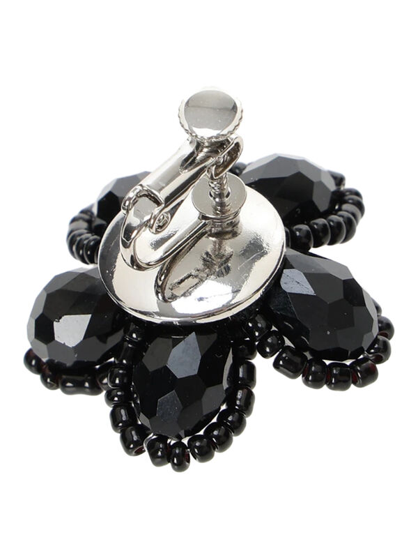 セール】 ビーズフラワーイヤリング（ブラック/アクセサリー/ピアス