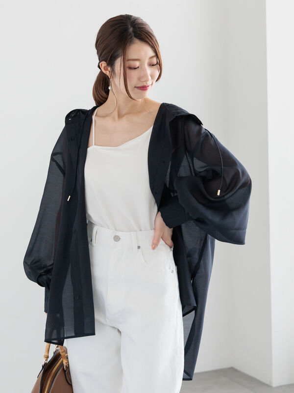 セール】 シアーフードシャツ（グレー/ネイビー/トップス/シャツ