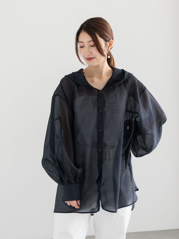 nacchiサイズ0 セール】 シアーフードシャツ（グレー/ネイビー/トップス/シャツ