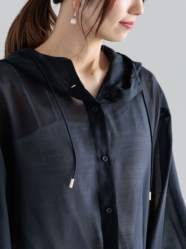 セール】 シアーフードシャツ（グレー/ネイビー/トップス/シャツ