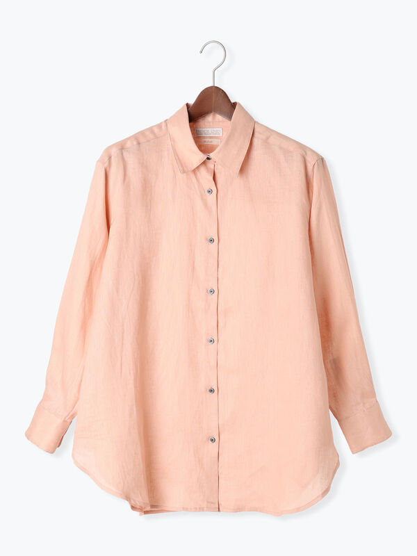 OUR リネン風シャツ コーラルベージュ 上品な透け感、リネン風シャツ