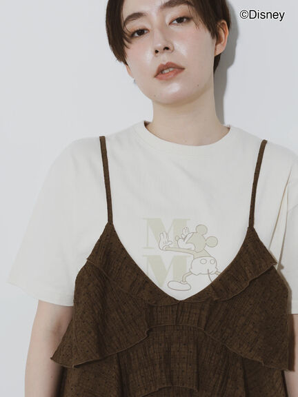 【Disney】ミッキー/ワンカラー刺繍Tシャツ（オフホワイト/チャコールグレー/ベージュ）｜Te chichi（テチチ）通販
