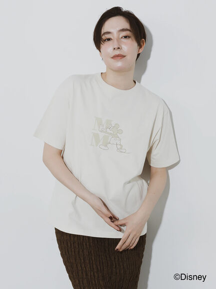 【Disney】ミッキー/ワンカラー刺繍Tシャツ（オフホワイト/チャコールグレー/ベージュ）｜Te chichi（テチチ）通販