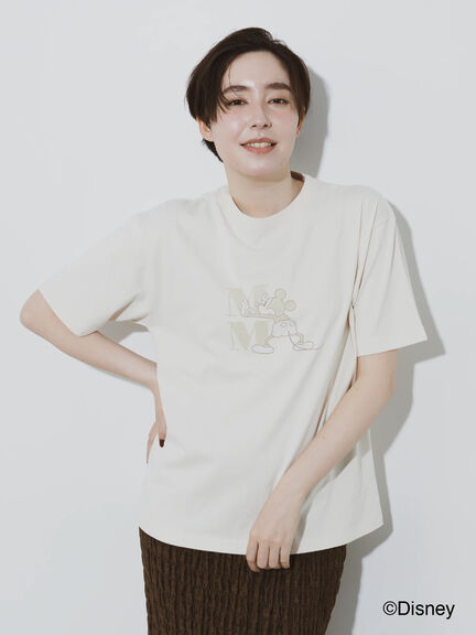 【Disney】ミッキー/ワンカラー刺繍Tシャツ（オフホワイト/チャコールグレー/ベージュ）｜Te chichi（テチチ）通販