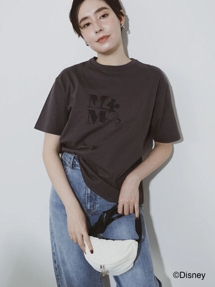 【Disney】ミッキー/ワンカラー刺繍Tシャツ（オフホワイト/チャコールグレー/ベージュ）｜Te chichi（テチチ）通販