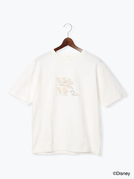 【Disney】ミッキー/ワンカラー刺繍Tシャツ（オフホワイト/チャコールグレー/ベージュ）｜Te chichi（テチチ）通販