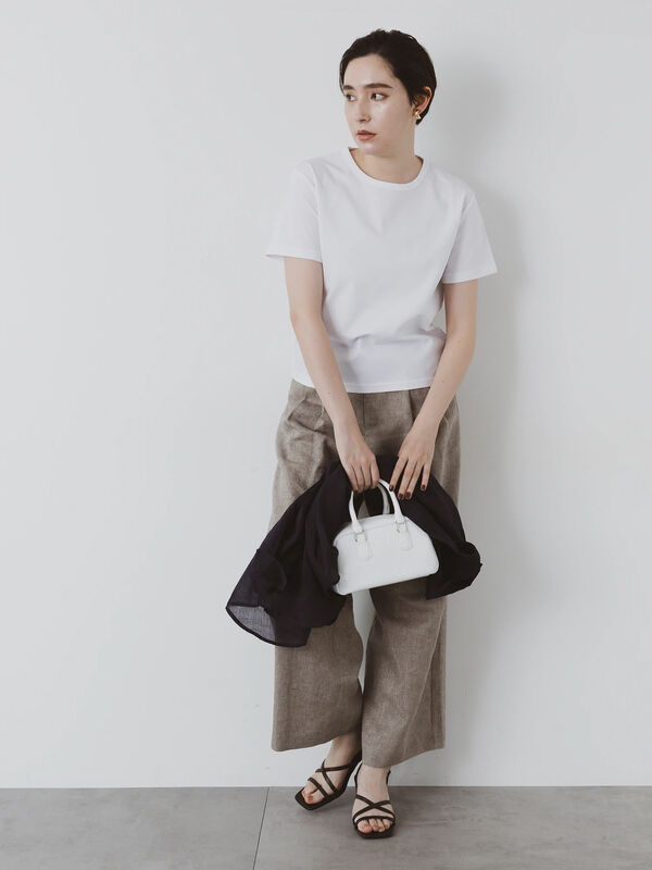 期間限定】 クルーネックTシャツ(minimal neck)（オフホワイト