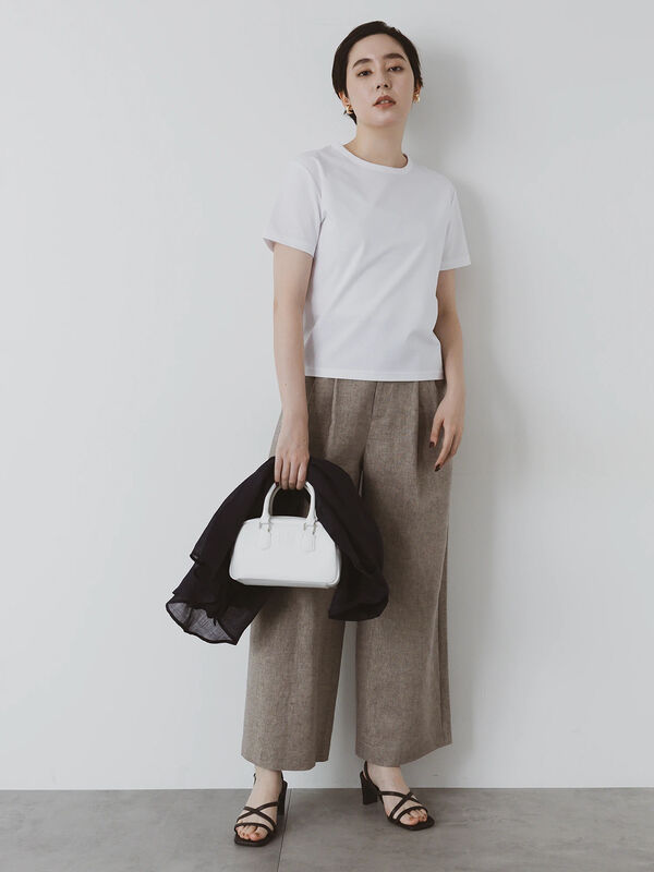 期間限定】 クルーネックTシャツ(minimal neck)（オフホワイト