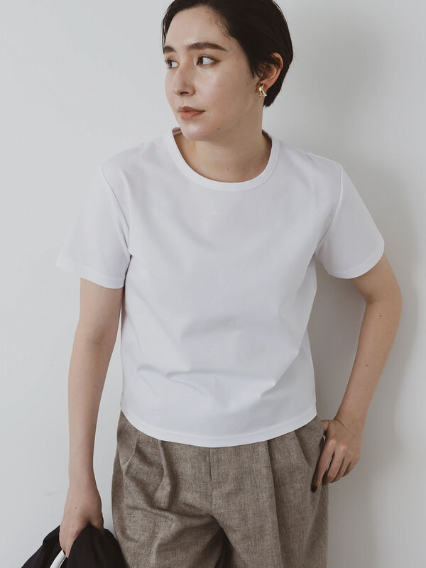 セール】 クルーネックTシャツ(minimal neck)（オフホワイト/トップス
