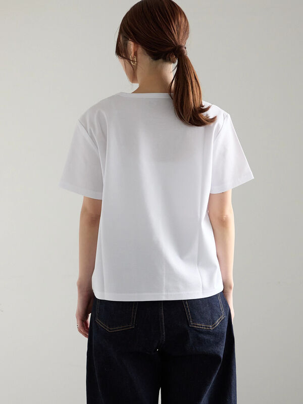 未使用【MORABITO BLANC】 半袖カットソー　クルーネック　38 透けないカットソー《5分袖》《クルーネック》《＃すご