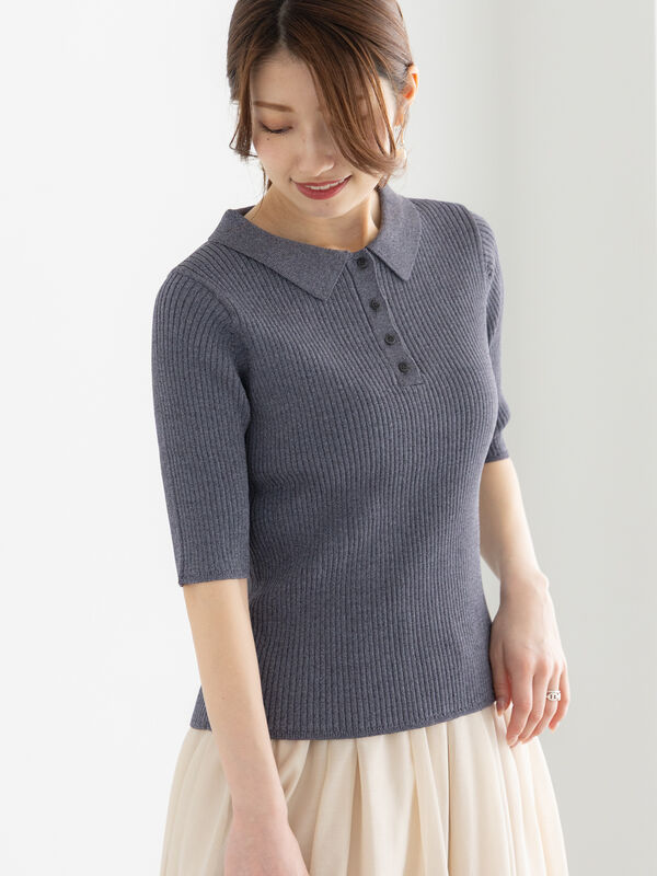 スキッパーポロリブニット《2025summer catalog item》（チャコールグレー）｜Te chichi（テチチ）通販