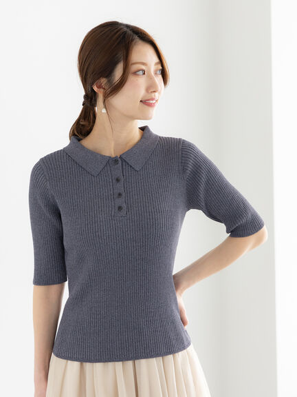 スキッパーポロリブニット《2025summer catalog item》（グレー/チャコールグレー/カーキ）｜Te chichi（テチチ）通販
