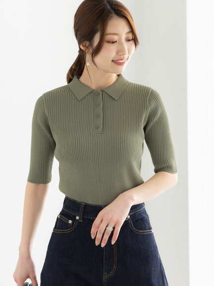 スキッパーポロリブニット《2025summer catalog item》（グレー/チャコールグレー/カーキ）｜Te chichi（テチチ）通販