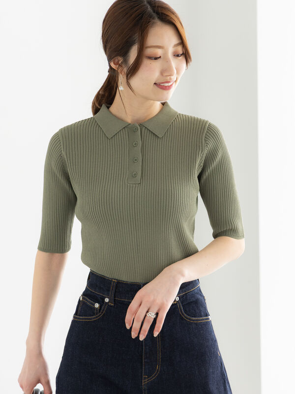 スキッパーポロリブニット《2025summer catalog item》（グレー