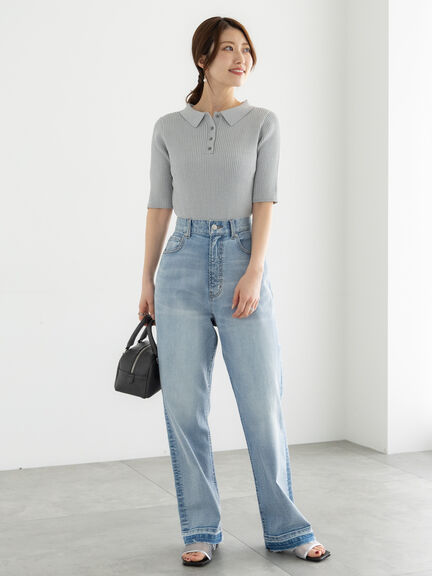 スキッパーポロリブニット《2025summer catalog item》（グレー/チャコールグレー/カーキ）｜Te chichi（テチチ）通販