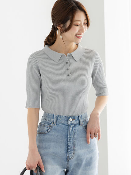 スキッパーポロリブニット《2025summer catalog item》（グレー/チャコールグレー/カーキ）｜Te chichi（テチチ）通販