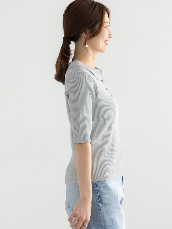 スキッパーポロリブニット《2025summer catalog item》（グレー