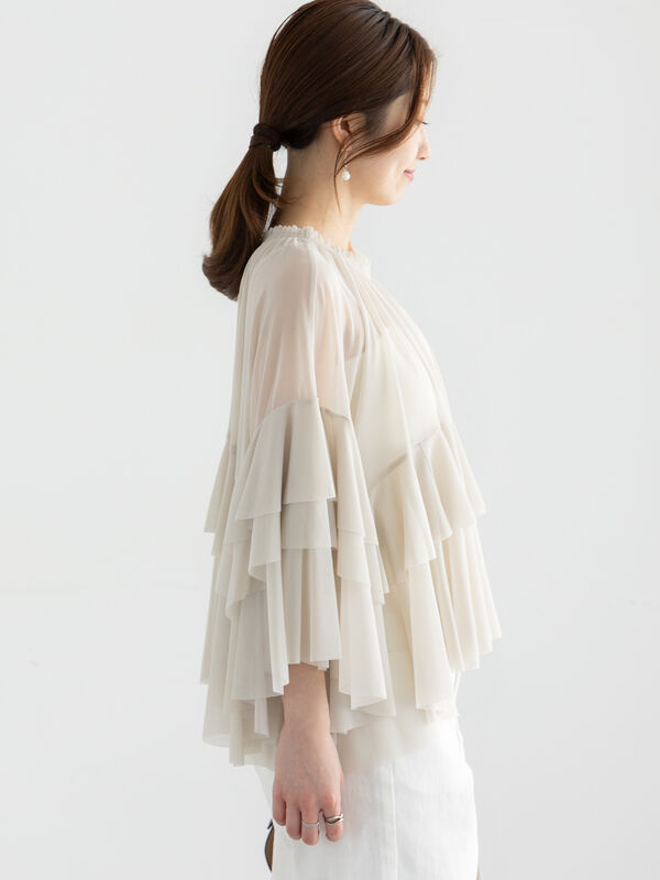 ブラウス　LOVE sama セール】 チュールラッフルヘムブラウス（チャコールグレー/S
