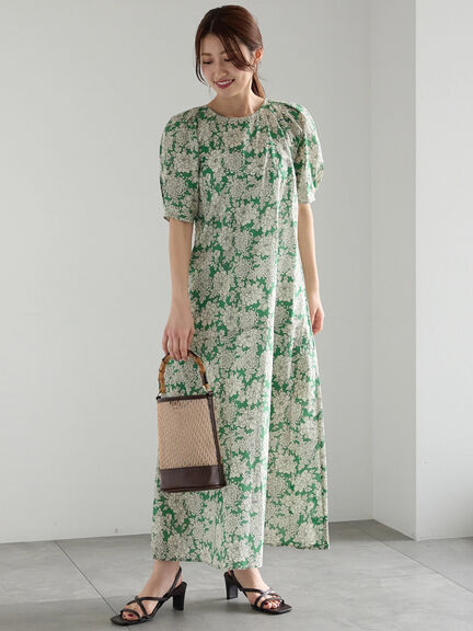 【LIBERTY】フレアーワンピース《2025summer catalog item》（ベージュ/グリーン）｜Te chichi（テチチ）通販