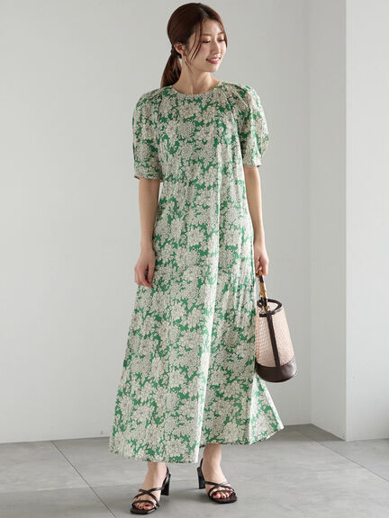 【LIBERTY】フレアーワンピース《2025summer catalog item》（ベージュ/グリーン）｜Te chichi（テチチ）通販