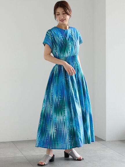 【LIBERTY】シャーリングワンピース《2025summer catalog item》（ブラック/ブルー）｜Te chichi（テチチ）通販