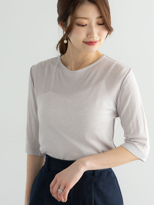 ウールブレンドエアー天竺メロートップス（アンサンブル可）《2025summer catalog item》（オフホワイト/ブラック/Ｓグレー）｜Te chichi（テチチ）通販