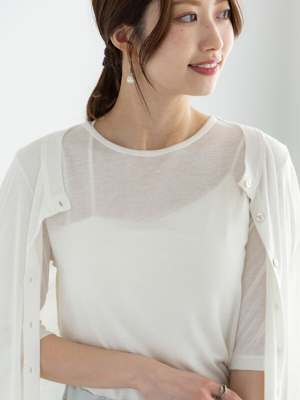 ウールブレンドエアー天竺メロートップス（アンサンブル可）《2025summer catalog item》（オフホワイト）｜Te chichi（テチチ）通販