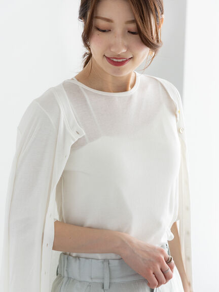 ウールブレンドエアー天竺メロートップス（アンサンブル可）《2025summer catalog item》（オフホワイト/ブラック/Ｓグレー）｜Te chichi（テチチ）通販