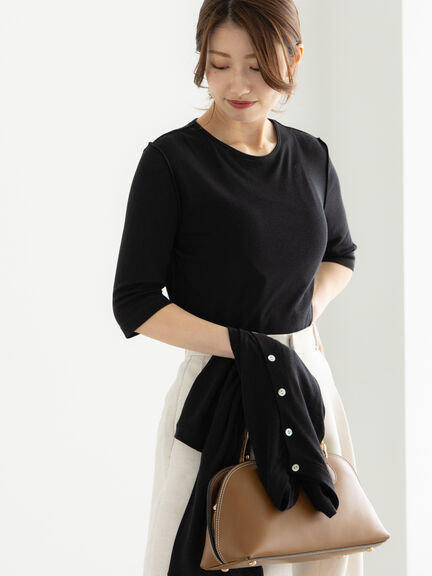 ウールブレンドエアー天竺メロートップス（アンサンブル可）《2025summer catalog item》（オフホワイト/ブラック/Ｓグレー）｜Te chichi（テチチ）通販