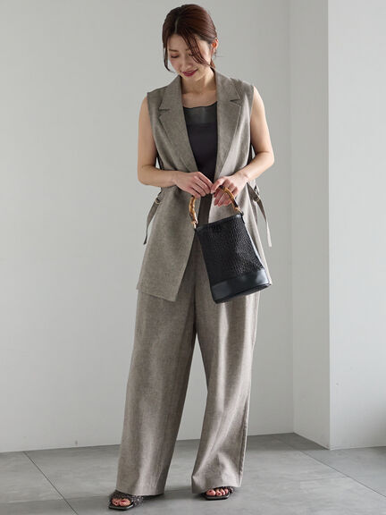 ラメリネンミックステーラードジレ（セットアップ可）《2025summer catalog item》（ブラック/ベージュ）｜Te chichi（テチチ）通販