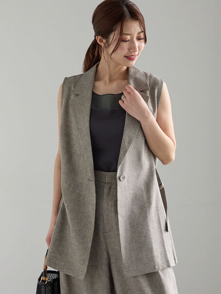 ラメリネンミックステーラードジレ（セットアップ可）《2025summer catalog item》（ブラック/ベージュ）｜Te chichi（テチチ）通販