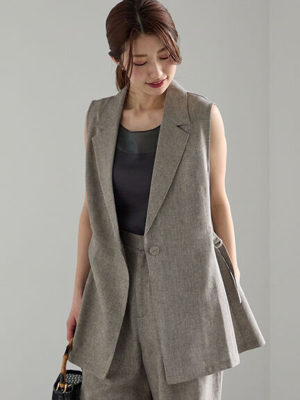 ラメリネンミックステーラードジレ（セットアップ可）《2025summer catalog item》（ブラック/ベージュ）｜Te chichi（テチチ）通販