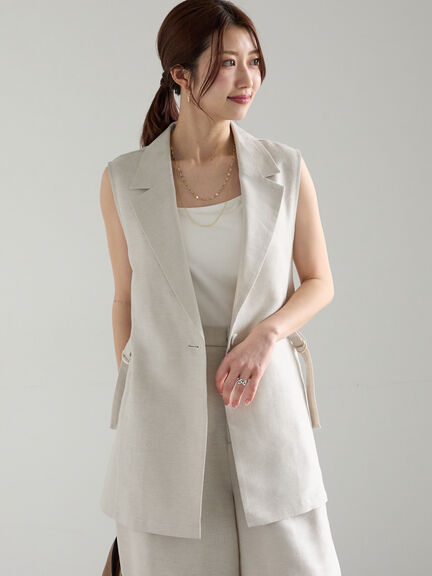 ラメリネンミックステーラードジレ（セットアップ可）《2025summer catalog item》（ブラック/ベージュ）｜Te chichi（テチチ）通販