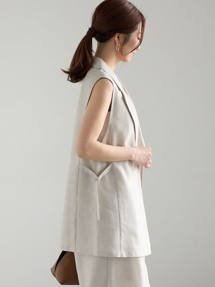 ラメリネンミックステーラードジレ（セットアップ可）《2025summer catalog item》（ブラック/ベージュ）｜Te chichi（テチチ）通販