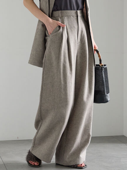 ラメリネンミックスワイドパンツ（セットアップ可）《2025summer catalog item》（ブラック/ベージュ）｜Te chichi（テチチ）通販