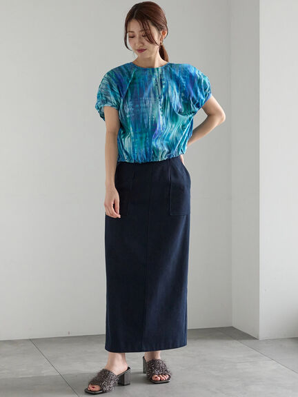 【LIBERTY】パフスリーブブラウス《2025summer catalog item》（ブラック/ブルー）｜Te chichi（テチチ）通販